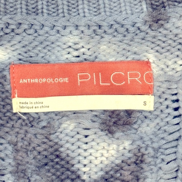 Pilcro Joni Tie-Dye Cable Knit V-Neck Sweater Side Slits Dark Navy White Size S - Picture 9 of 9